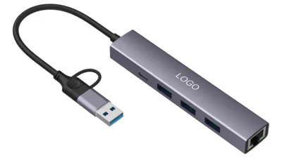 LingC HB2005 USB hub with three USB 3.0 ports, gigabit RJ45 Ethernet and DC power input